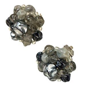 Vintage Black Silver Clip-on Chunky Earrings| West Germany Signed